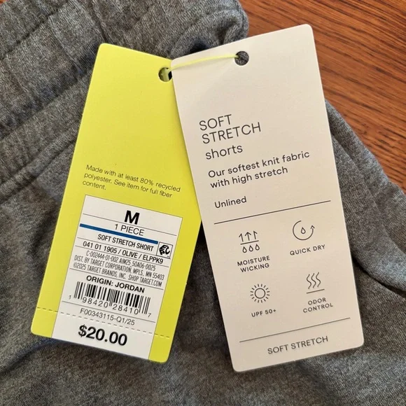 All In Motion Mens 7" Soft Stretch Shorts Side & Zippered Pocket Sz M Olive NWT - Picture 6 of 6